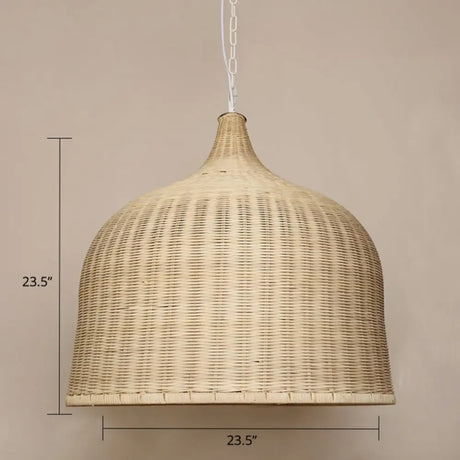 Bamboo Hanging Lamp: Modern Cloche Shape Wood Ceiling Light For Bedroom / 23.5’