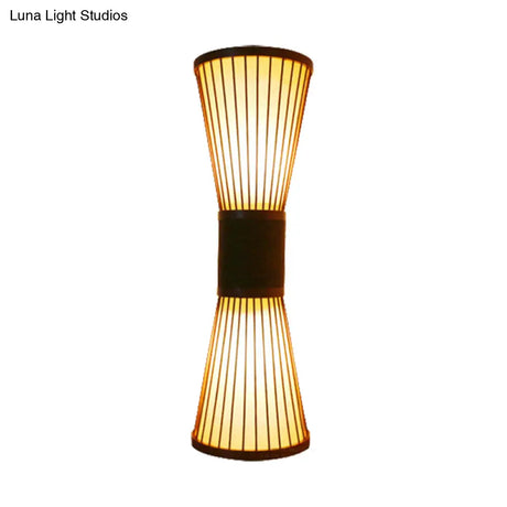 Bamboo Hourglass Sconce Light - Modern Wall Lighting Fixture With 2 Bulbs In Bronze For Living Room