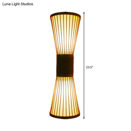 Bamboo Hourglass Sconce Light - Modern Wall Lighting Fixture With 2 Bulbs In Bronze For Living Room