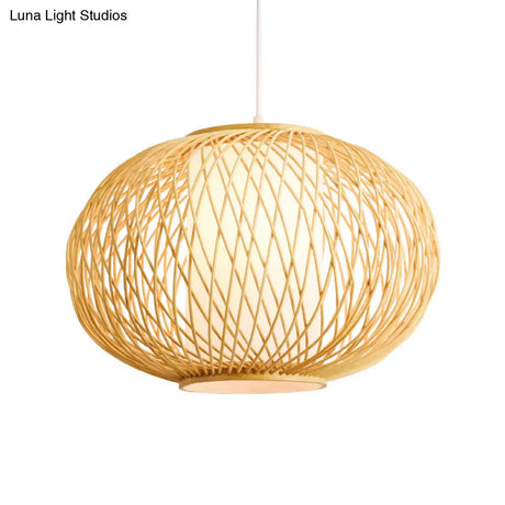 Bamboo Lantern Pendant Light - Tradition Style 1 Bulb 16’/19.5’ Wide Wood Hanging Lamp Kit