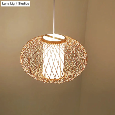 Bamboo Lantern Pendant Light - Tradition Style 1 Bulb 16’/19.5’ Wide Wood Hanging Lamp Kit