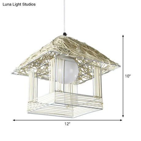 Bamboo Pendant Lamp - Chinese Style Hanging Ceiling Light For Teahouse With White Shade