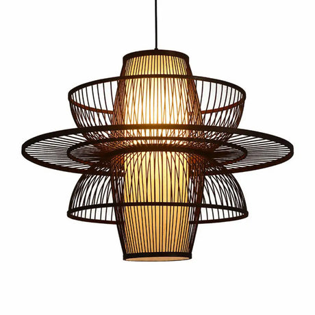 Bamboo Pendant Light: Chinese Style Coffee Cage Suspension 1-Light Fixture / Flower