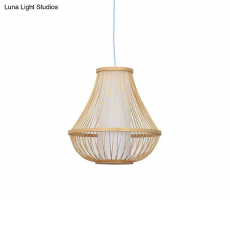 Bamboo Pendant Light: Stylish Pear-Shaped Suspension For Contemporary Restaurants