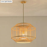 Bamboo Single Pendant Light: Geometric Shape Asian Design For Guest Room