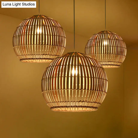 Bamboo Sphere Pendant Lighting Kit - 12’/16’/19.5’ Wide Wood Hanging Lamp With 1 Bulb