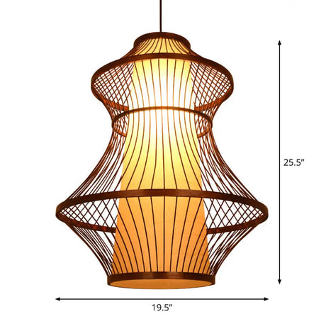 1-Bulb Asian Brown Bistro Pendant Light Kit With Urn Bamboo Shade (16/19.5/23.5 W)