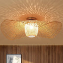Bamboo Weave Clothing Store Ceiling Light Fixture - Modern & Stylish Floppy Hat Design 1 - Light