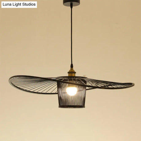 Bamboo Weaving Drum Shade Hanging Light With Fishermans Hat Design - Perfect For Dining Room
