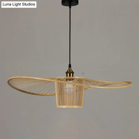 Bamboo Weaving Drum Shade Hanging Light With Fishermans Hat Design - Perfect For Dining Room