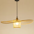 Bamboo Weaving Drum Shade Hanging Light With Fishermans Hat Design - Perfect For Dining Room Wood /