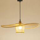 Bamboo Weaving Drum Shade Hanging Light With Fishermans Hat Design - Perfect For Dining Room Wood /