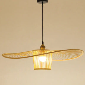 Bamboo Weaving Drum Shade Hanging Light With Fishermans Hat Design - Perfect For Dining Room Wood /