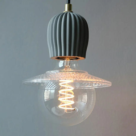 Bare Bulb Hanging Light Fixture - Minimalist Cement 1-Light Black Pendant For Restaurants / 5.5’