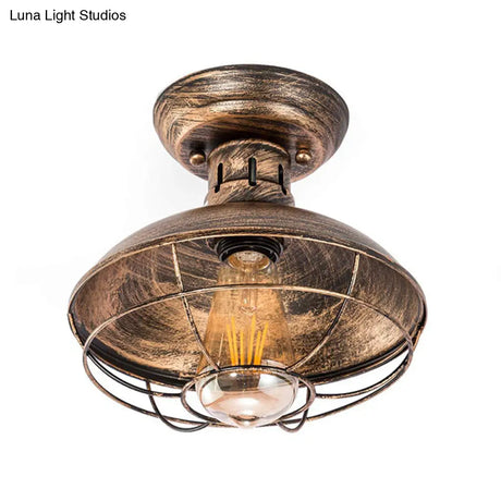 Barn Shade Kitchen Semi Mount Light With Antique Bronze Finish