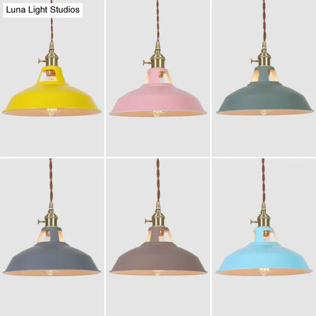 Barn Shaped Macaron Metal Pendant Light With Vent Design - 1-Light Suspension For Restaurants