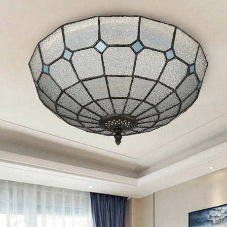 Baroque 3 - Head Cut Glass Clear/Textured White Flushmount Ceiling Light Clear