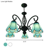 Baroque Black Cone Chandelier With 5/6/8 White/Blue Glass Drop Lights For Living Room