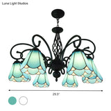 Baroque Black Cone Chandelier With 5/6/8 White/Blue Glass Drop Lights For Living Room