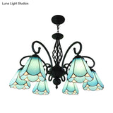 Baroque Black Cone Chandelier With 5/6/8 White/Blue Glass Drop Lights For Living Room