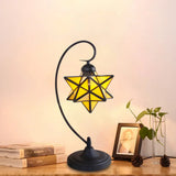 Baroque Black Pentagram Nightstand Lamp - 1 Head Glass Night Table Light For Bedside In