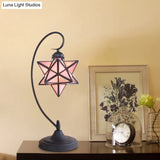 Baroque Black Pentagram Nightstand Lamp - 1 Head Glass Night Table Light For Bedside In