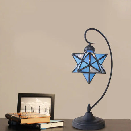 Baroque Black Pentagram Nightstand Lamp - 1 Head Glass Night Table Light For Bedside In