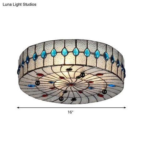 Baroque Blue Corridor Ceiling Flushmount Light With Bubble Glass Shade - 3 Sizes