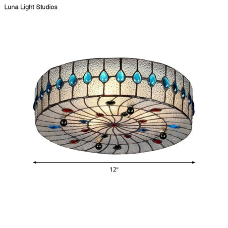 Baroque Blue Corridor Ceiling Flushmount Light With Bubble Glass Shade - 3 Sizes