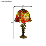 Baroque Gold Stained Glass Flower Patterned Night Lighting Lamp With Elegant Bell/Scalloped Design