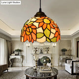 Baroque Orange Living Room Suspension Lighting Fixture With Stained Art Glass Shade