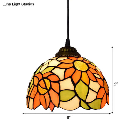 Baroque Orange Living Room Suspension Lighting Fixture With Stained Art Glass Shade
