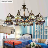 Baroque Stained Glass Pendant Light Chandelier - 9/11 Lights Blue Bedroom Fixture