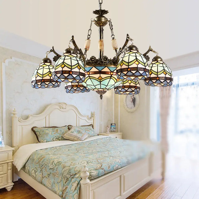 Baroque Stained Glass Pendant Light Chandelier - 9/11 Lights Blue Bedroom Fixture 9 /