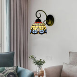 Baroque Style Grid Bell Wall Light Stained Glass Sconce For Kitchen - Beige (8/6 W) / 8