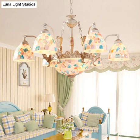 Baroque Style Shell Mosaic Chandelier With 5/9/11 White Lights - Perfect For Kitchen Pendant