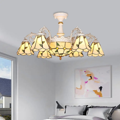 Baroque White/Blue/Silver Glass 9 - Light Ceiling Light Fixture For Bedroom White