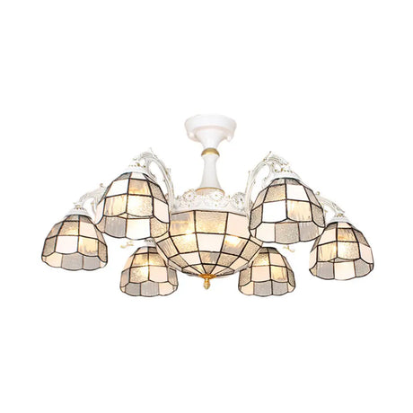Baroque White/Blue/Silver Glass 9 - Light Ceiling Light Fixture For Bedroom Textured Silver