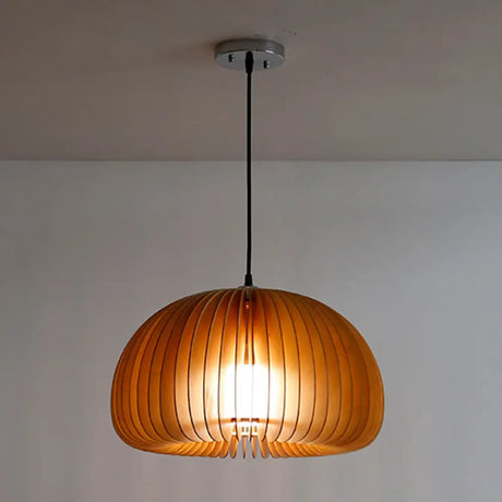 Basswood Pumpkin Pendant Light - Modern Wooden Hanging Lamp Wood