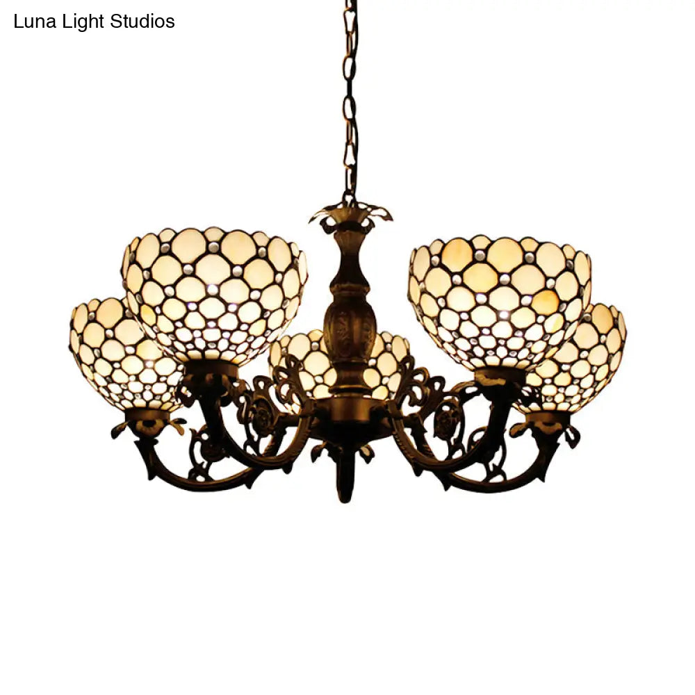 Beaded Glass Metal Chandelier - Traditional Hanging Light For Living Room Beige/Orange