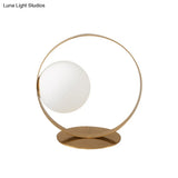Beatrice - Gold Ring Table Lamp Postmodern 1 Bulb Iron Nightstand Light With Ball Opaline Glass
