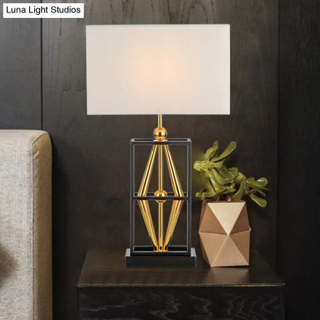 Bedroom Metal Table Lamp With Postmodern Design White Night Lighting And Rectangle Fabric Shade