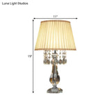 Beige/Burgundy/Sky Blue Traditional Nightstand Lamp With Crystal Beads And Bell/Pleated Shade For