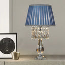 Beige/Burgundy/Sky Blue Traditional Nightstand Lamp With Crystal Beads And Bell/Pleated Shade For