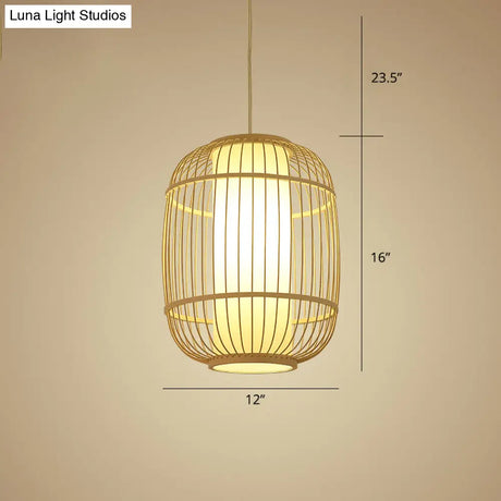 Beige Chinese Lantern Pendant With Bamboo Shade