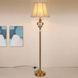 Beige Crystal Bowl Floor Lamp: Countryside Stand Up Light With Bell Fabric Shade