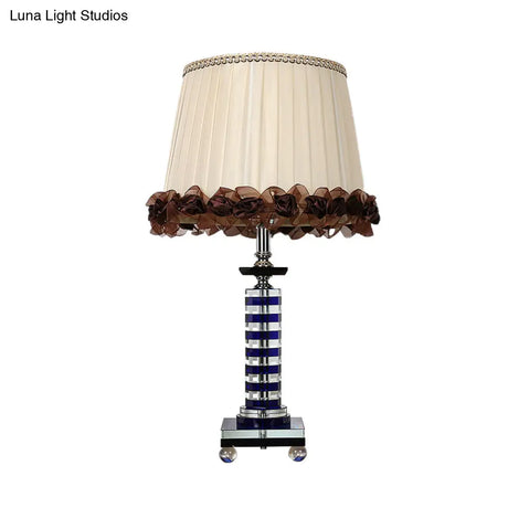Beige Crystal Night Light Tower: Traditional Style Lamp For Living Room
