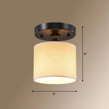 Beige Fabric Drum Semi-Flush Ceiling Light - Simple Single-Bulb Design
