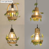 Beige Hanging Lamp: Country Style Metal & Rope Pendant Lighting For Coffee Shop