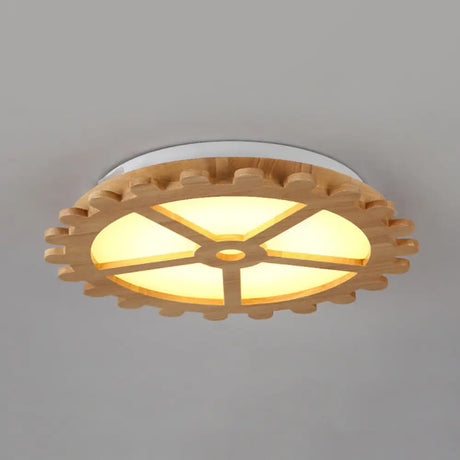 Beige Led Flush Mount Ceiling Lamp For Kids’ Bedroom - Lovely Wooden Design / B Natural